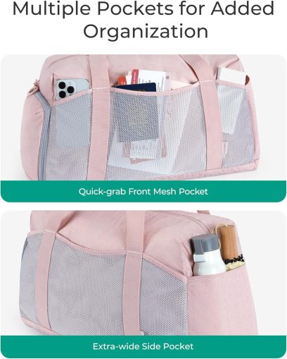 Foldable Duffle Bag for Women - 35L Carry On Weekender Overnight Sports Duffel with Shoe Compartment, Personal Item Travel Workout Bag for Travel Yoga, Black - Image 4