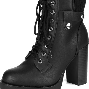 DREAM PAIRS Women's Lace up Combat Ankle Boots High Chunky Heel Fashion Heeled Booties Shoes
