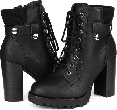 DREAM PAIRS Women's Lace up Combat Ankle Boots High Chunky Heel Fashion Heeled Booties Shoes - Image 3
