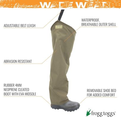 Frogg Toggs Brush Hogg Heavy-Duty Nylon Bootfoot Hip Waterproof Fishing Wader for Fishing, Cleated Outsole - Image 2